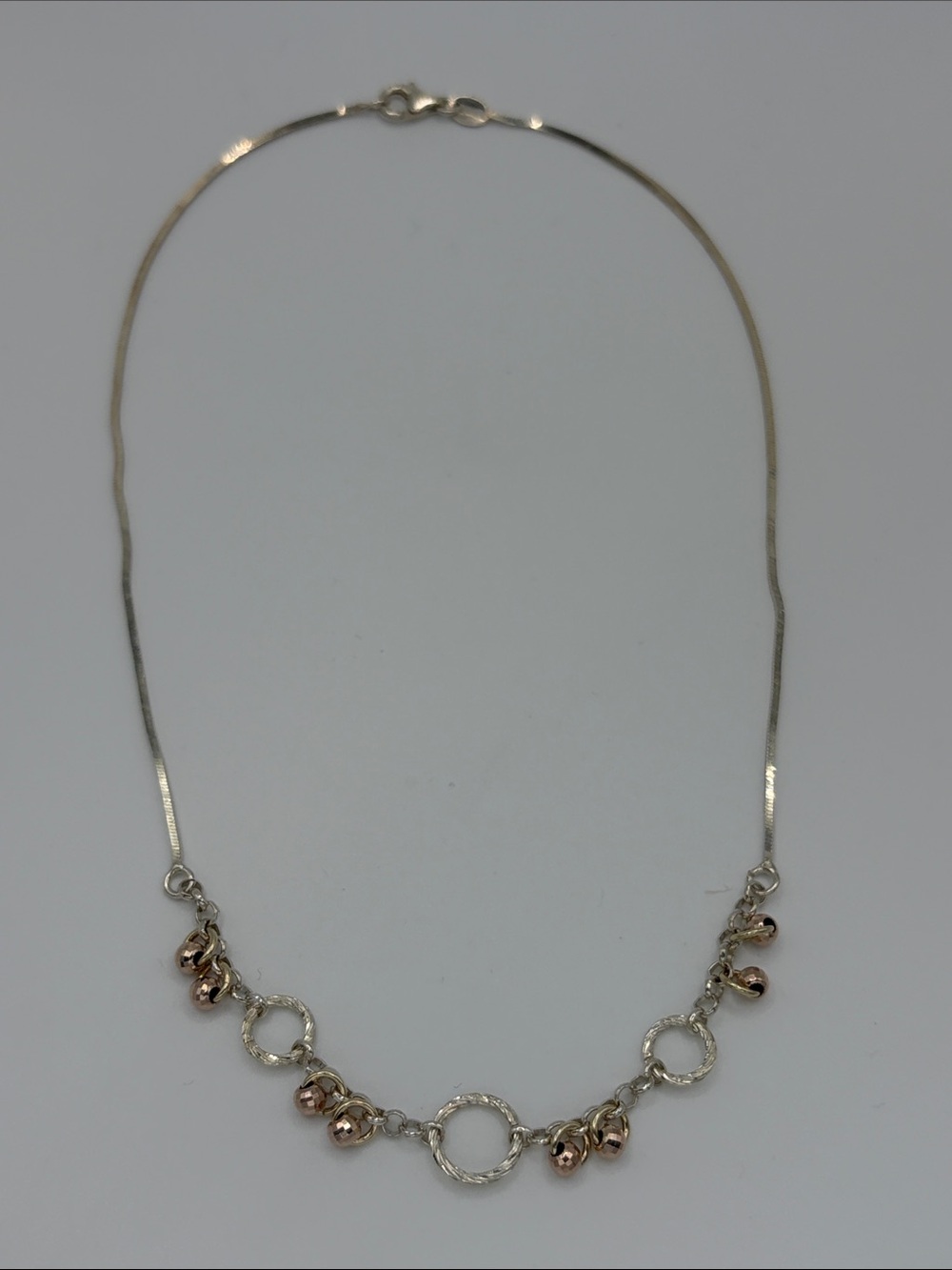 Two-Tone Sterling Silver 925 Circle & Bead Necklace - silver and Rose Gold